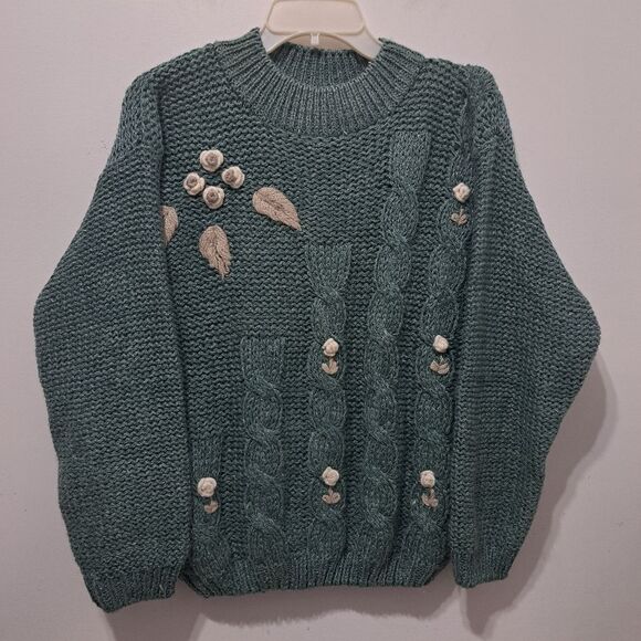 Vintage Shenanigans Hand Knitted Sweater Crochet Y2K Grannycore Preppy Medium - Picture 12 of 15